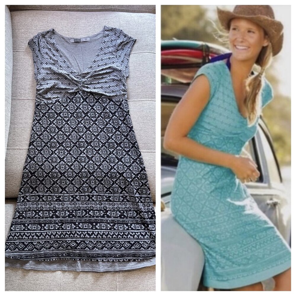 Athleta Dhara Burnout Dress Mixed Print Knit Cap Sleeves-Gray